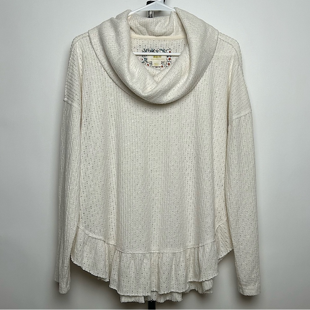 Anthropologie women’s “Maeve Addie Ruffled Hacci Pullover”, cream color, size S